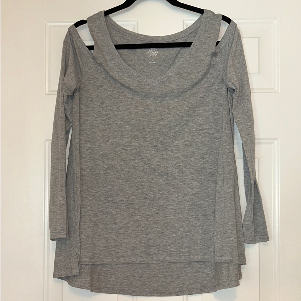 Cold Shoulder LS Women's Top L Gray Night Out Date Night Relaxed Loose Casual